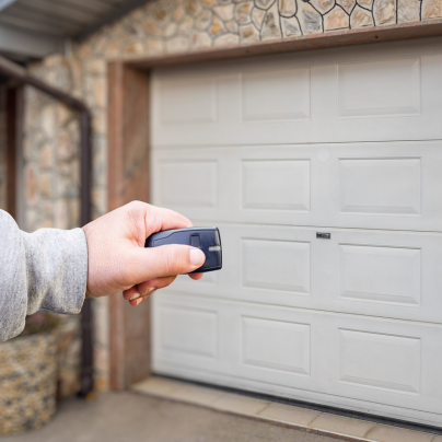 Indianapolis security key fob pointing to a garage door